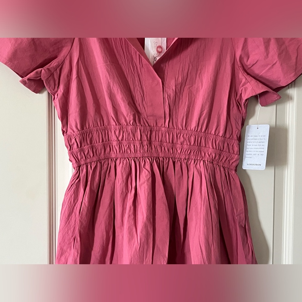 New! StitchDrop Raspberry Cotton MIDI Dress Short Sleeve Women’s size Large - Picture 10 of 16